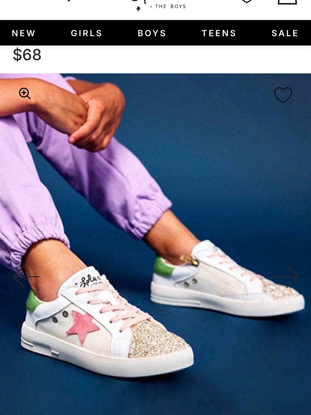 Lola + The Boys White Sneakers with Pink Star and Green Heel